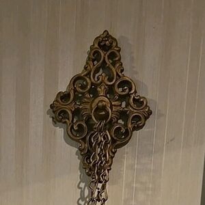 Wall Mount - Ornate Medallion and Chains - Gold Tone for a 5 Candle Sconce